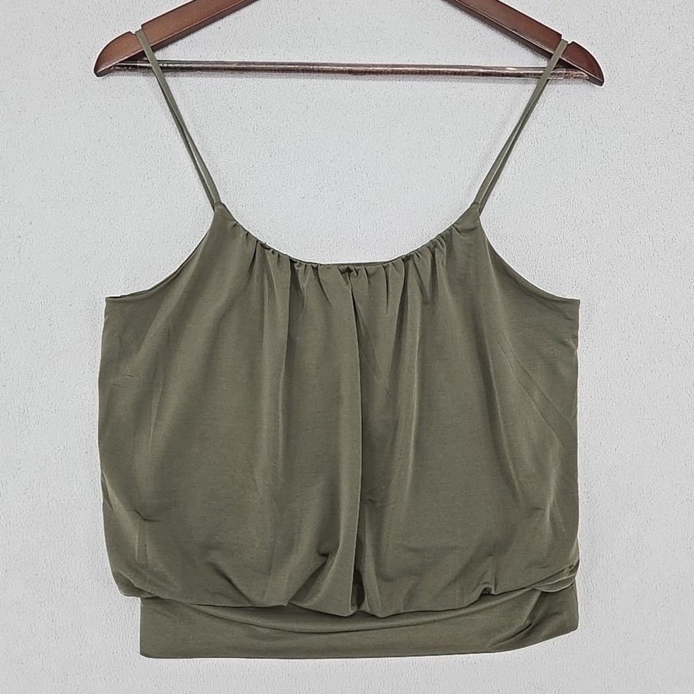 Express‎ Womens Medium Olive Green Ruched Crop Top Spaghetti Strap Stretch